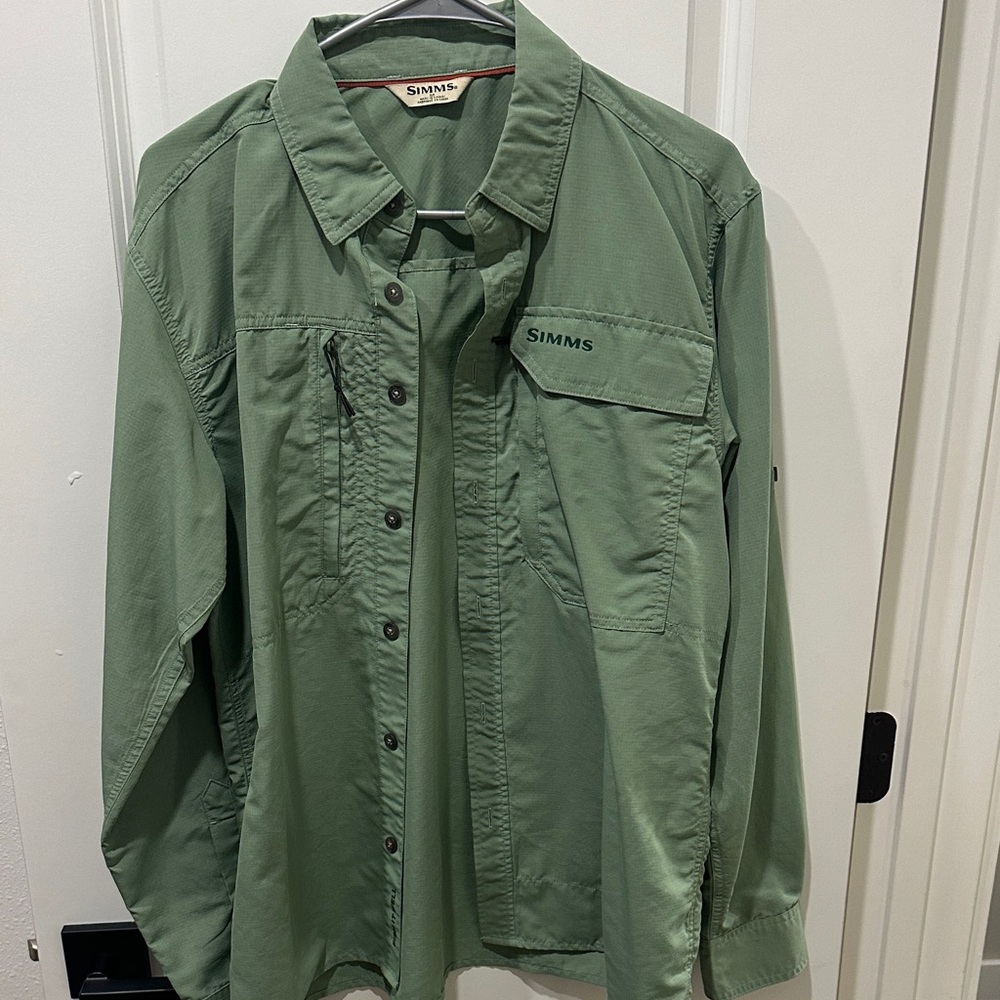 Simms Men's Olive Button-Front Long-Sleeve Shirt